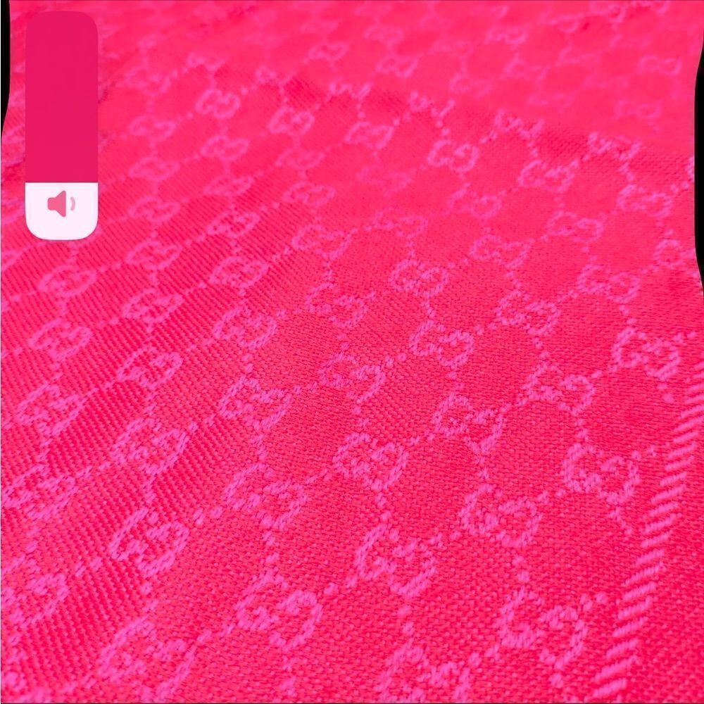 Gucci Red Fuchsia GG Monogram Wool Lame Jacquard Stenlux Scarf Stole Shawl Wrap - Picture 9 of 10